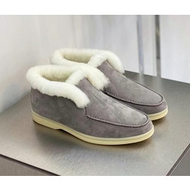 Зимние замшевые ботинки Loro Piana Open Walk серые с мехом