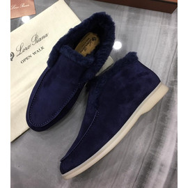 Темно-синие ботинки с мехом Loro Piana Open Walk