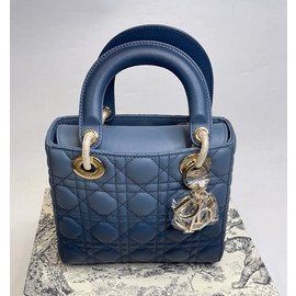 Кожаная сумка Christian Dior Lady Small синяя 20 см