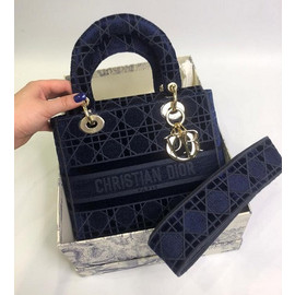 Сумка из текстиля Christian Dior Lady D-Lite Medium синяя 24 см