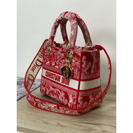 Сумка из текстиля Christian Dior Lady D-Lite Medium красная 24 см