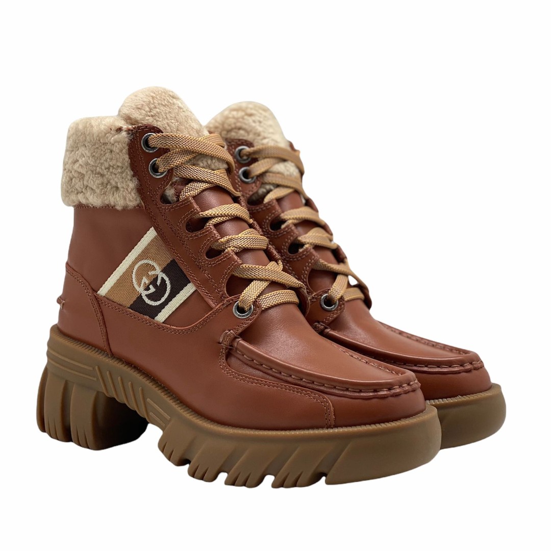 Кожаные зимние ботинки Gucci коричневые (арт. VM-12656) | Интернет-магазин  Vanity Mall