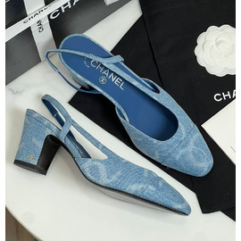 Слингбэки из текстиля Chanel голубые