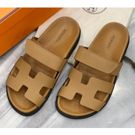 Кожаные шлепанцы Hermes бежевый