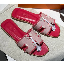 Женские розовые шлепки Hermes текстиль