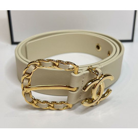 Женский молочный кожаный ремень Chanel