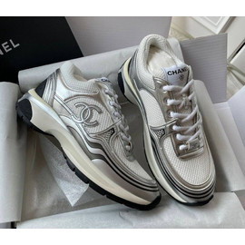 Женские белые с серебром кроссовки Chanel