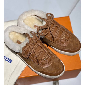 Женские коричневые кроссовки - мюли с мехом Louis Vuitton Lous