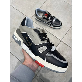 Кожаные кроссовки Louis Vuitton Trainer серые в черным