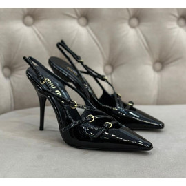 Черные кожаные босоножки Miu Miu на высоком каблуке