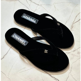 Женские черные бархатные тонги Chanel