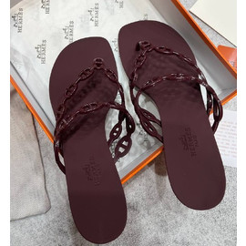 Женские резиновые шлепки Hermes темно-бордовые