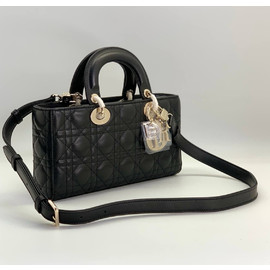 Кожаная сумка Christian Dior Lady D-Joy Medium черная с золотом 26 см