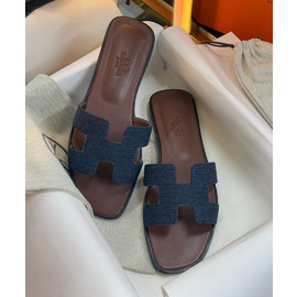 Женские джинсовые шлепанцы Hermes Oran темно-синие