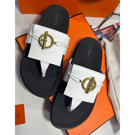 Женские кожаные шлепанцы Hermes белые