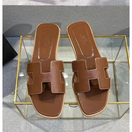 Коричневые кожаные шлепки Hermes Oran