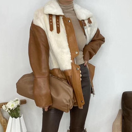Женская дубленка Loro Piana коричневая с белым