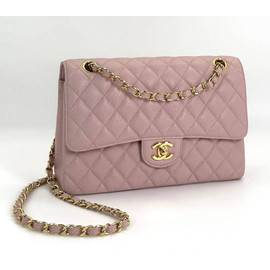 Кожаная сумка Chanel 11.12 Medium Classic Flap Bag Caviar розовая золото