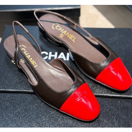 Кожаные слингбэки Chanel коричневые на низком каблуке