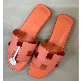 Женские кожаные шлепки Hermes Oran Epsom оранжевые Женские кожаные шлепки Hermes Oran Epsom оранжевые