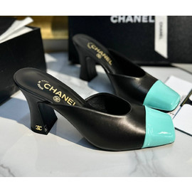 Кожаные мюли Chanel черные на высоком каблуке