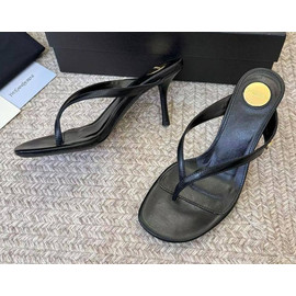 Кожаные босоножки Saint Laurent Sue черные на высоком каблуке