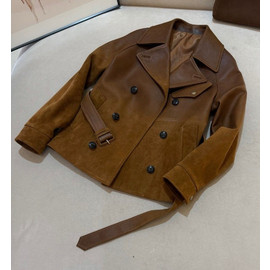 Женский кожаный тренч Ralph Lauren коричневый