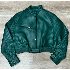 Женская кожаная куртка Bottega Veneta темно-зеленая Женская кожаная куртка Bottega Veneta темно-зеленая
