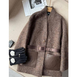 Женское пальто с поясом Chanel шоколадное Женское пальто с поясом Chanel шоколадное