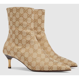 Бежевые ботильоны из текстиля Gucci Bombshell на низком каблуке