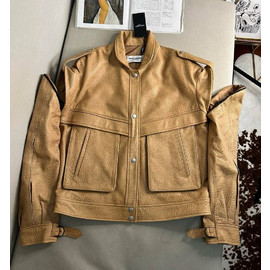 Женская кожаная куртка Saint Laurent бежевая