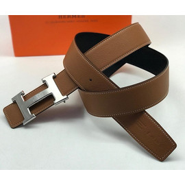Мужской кожаный ремень Hermes коричневый