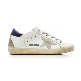 Кеды Golden Goose Superstar белые с синей пяткой