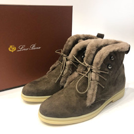 Замшевые ботинки Loro Piana зимние бежевые с мехом