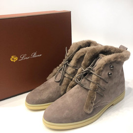 Замшевые ботинки Loro Piana зимние серые с мехом