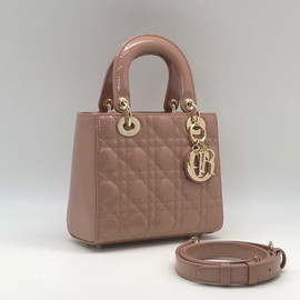 Сумка Christian Dior Lady Small бежевая с золотом лак 20 см