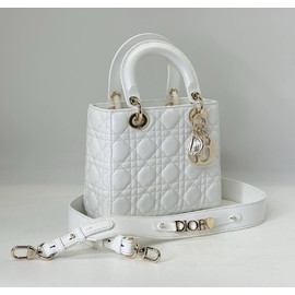 Кожаная сумка Christian Dior Lady Small белая с золотом 20 см