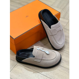 Женские замшевые мюли Hermes серые
